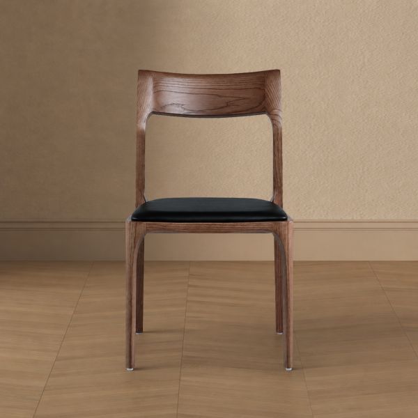 Moderno Wood Vegan Leather Dining Chair in Black - Set of 2