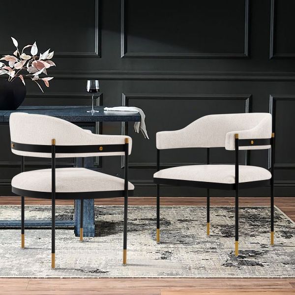 Lia Metal Chenille Armchair in Cream