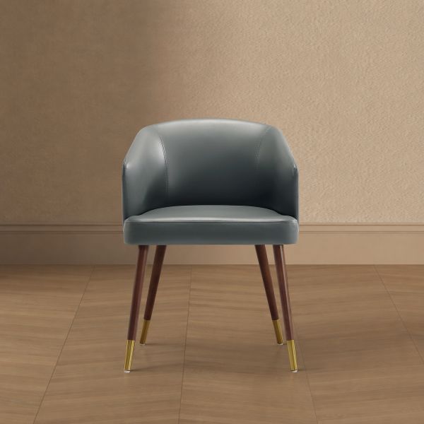 Reeva Wood Vegan Leather Accent Chair in Weathered Grey