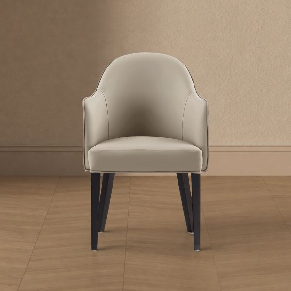 Hillman Wood Vegan Leather and Velvet Armchair in Light Grey