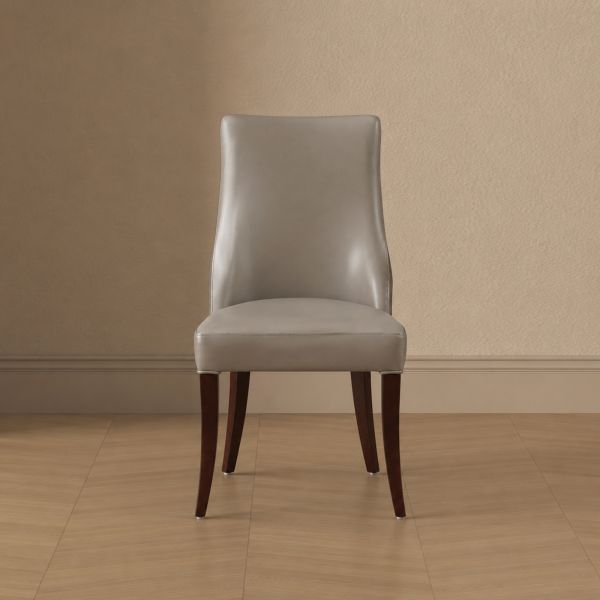 Connie Wood Vegan Leather and Velvet Accent Chair in Taupe - Set of 2