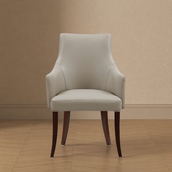 Connie Wood Vegan Leather and Velvet Armchair in Light Grey