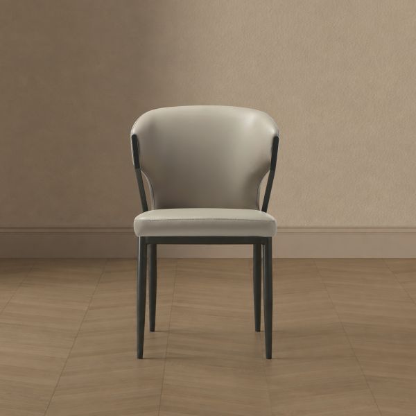 Kirsten Metal Vegan Leather Dining Chair in Light Grey - Set of 2