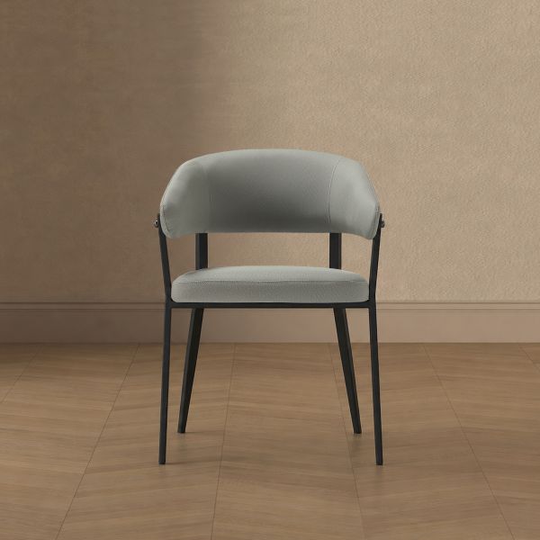 Belle Metal Upholstered Dining Chair in Stone Grey