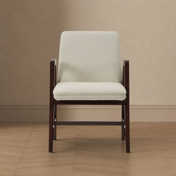 Stella Wood Velvet Armchair in Cream