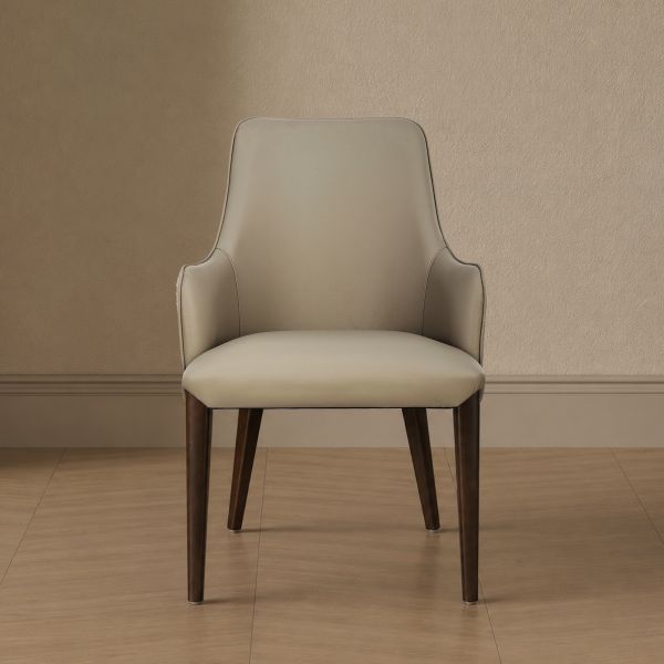 Belmont Chenille and Faux Leather Wood Upholstered Armchair in Taupe