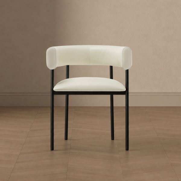 Onda Metal Vegan Leather Dining Chair in Ivory