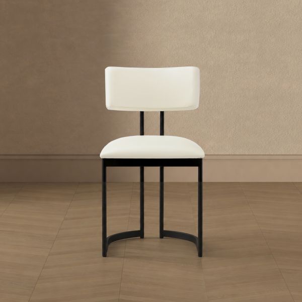 Juno Metal Vegan Leather Side Chair in Cream - Set of 2