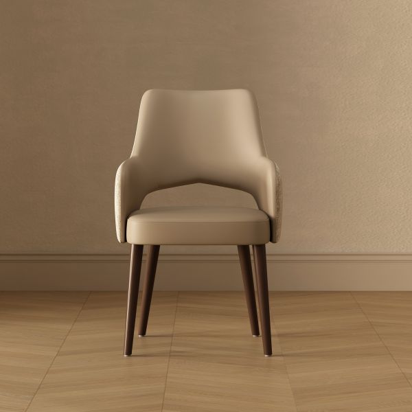 Liora Wood Upholstered Dining Armchair in Latte