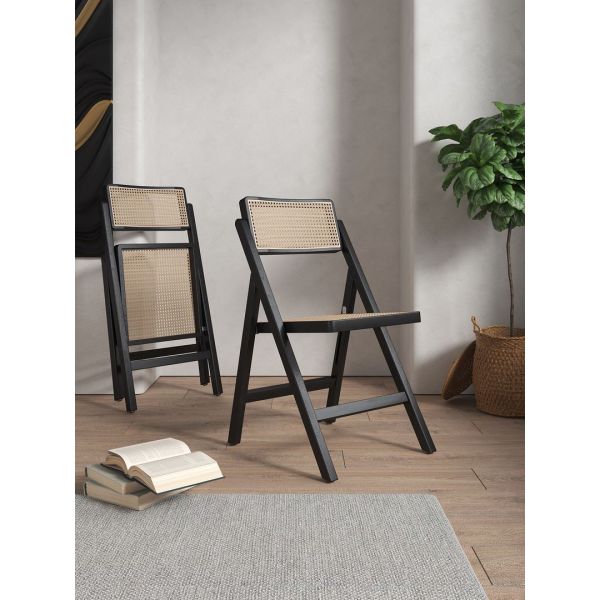 Pullman Wood Folding Chair in Black and Natural - Set of 2