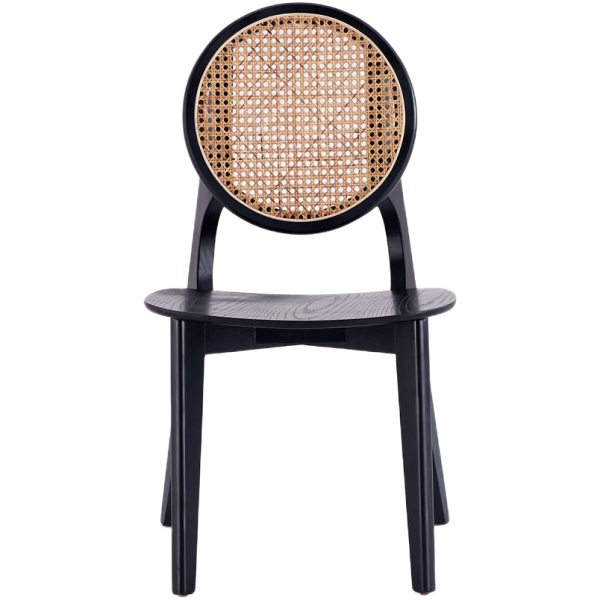 Versailles Round Dining Chair in Black and Natural Cane - Set of 2