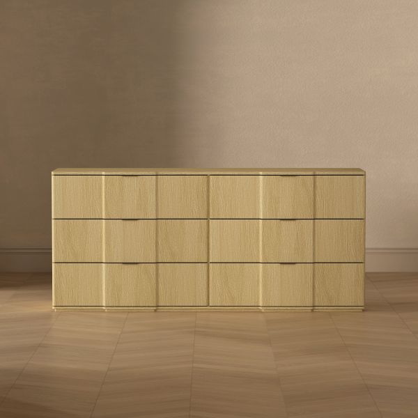 Clive 72" Dresser in Natural Oak and Gold (6-Drawer)