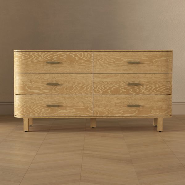 Solara 68" Solid Wood Dresser in Natural Oak (6-Drawer)