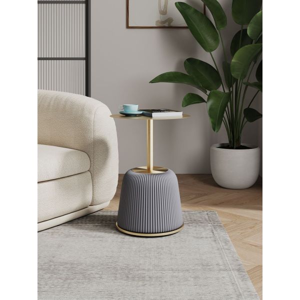 Anderson Metal Top Upholstered End Table in Weathered Grey