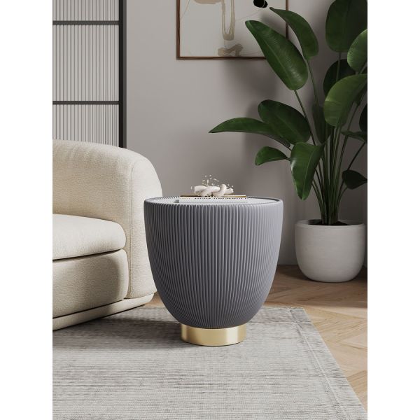 Anderson Sintered Stone Top Upholstered End Table in Weathered Grey