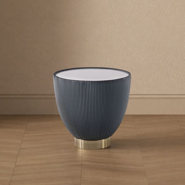 Anderson Sintered Stone Top Upholstered End Table in Weathered Grey