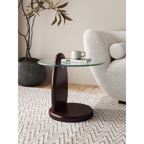 Artesia Glass Top Wood End Table in Walnut