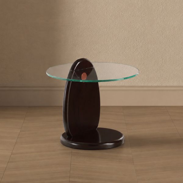 Artesia Glass Top Wood End Table in Walnut