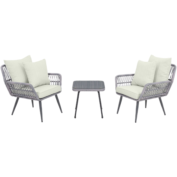 Cannes 3-Piece Conversation Set in Weathered Grey and Cream