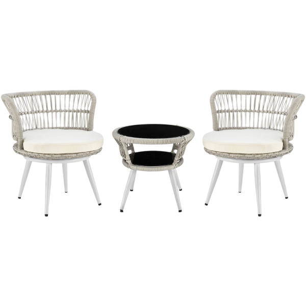 Monaco 3-Piece Conversation Set in Cream and White