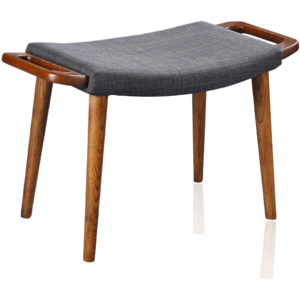 Geta Wood Linen Weave Accent Ottoman in Charcoal