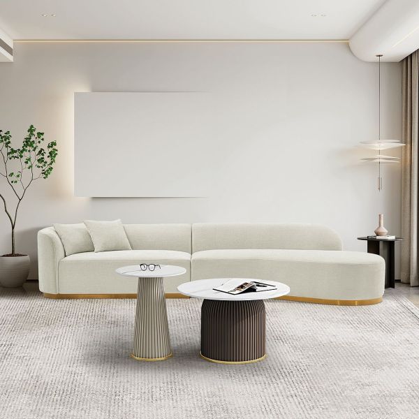 Daria 132" Chenille Sectional in Ivory