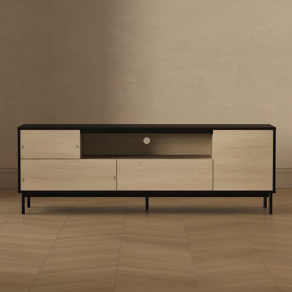 Arvon 71" TV Stand with Metal Legs in Black and Natural