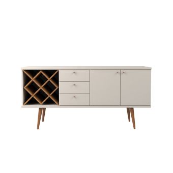Utopia 4 Bottle Wine Rack Sideboard Buffet Stand with 3 Drawers and 2 Shelves in Off White and Maple Cream