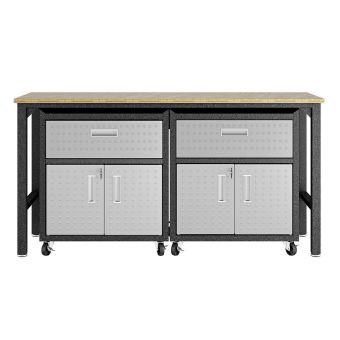 3-Piece Fortress Mobile Space-Saving Steel Garage Cabinet and Worktable 4.0 in Grey