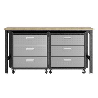 3-Piece Fortress Mobile Space-Saving Steel Garage Cabinet Chests and Worktable 6.0 in Grey