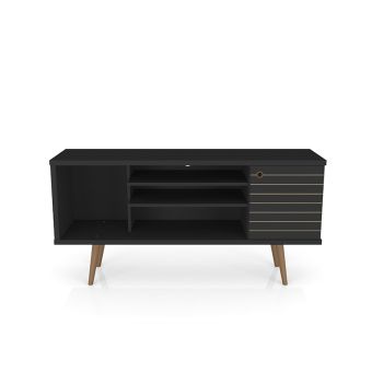 Liberty 53.14" Mid-Century Modern TV Stand with 5 Shelves and 1 Door in Black