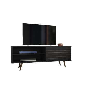 Liberty 62.99" Mid-Century Modern TV Stand with 3 Shelves and 2 Doors in Black