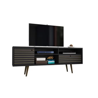 Liberty 70.86" Mid-Century Modern TV Stand with 4 Shelving Spaces and 1 Drawer in Black