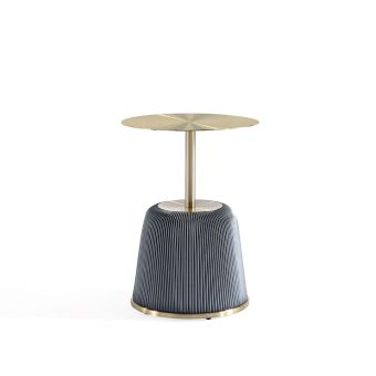 Modern Anderson End Table 1.0 Upholstered in Grey Leatherette with Gold Tabletop