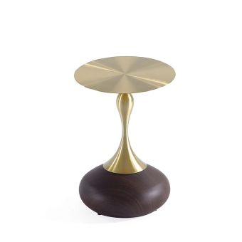 Modern Patchin End Table with Round Metal Base in Brown Wood with Gold Tabletop