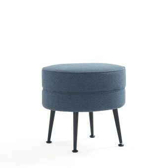 Bailey Mid-Century Modern Woven Polyester Blend Upholstered Ottoman in Blue with Black Feet