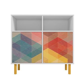 Mid-Century Modern Retro Sideboard with 6 Shelves in White and Multi Color