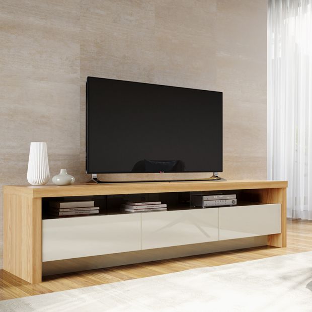 Sylvan 85.43" TV Stand with 3-Drawers in  Nature Wood and Off White 