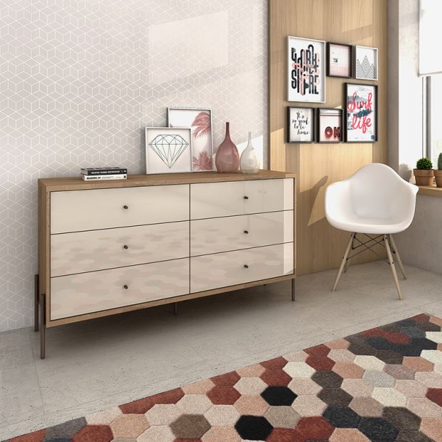 Joy 59" Wide Double Dresser with 6 Full Extension Drawers in Off White  