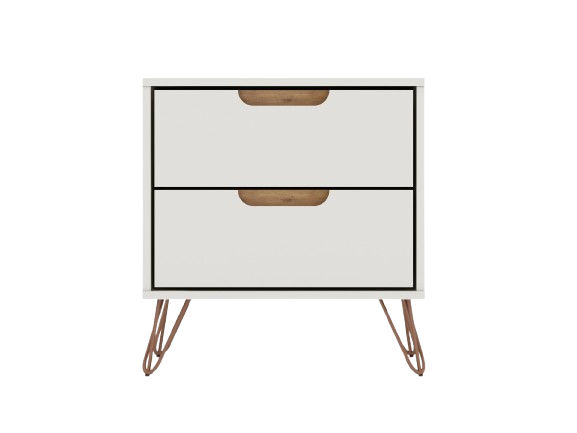 Rockefeller 2.0 Mid-Century- Modern Nightstand with 2-Drawer in Off White and Nature