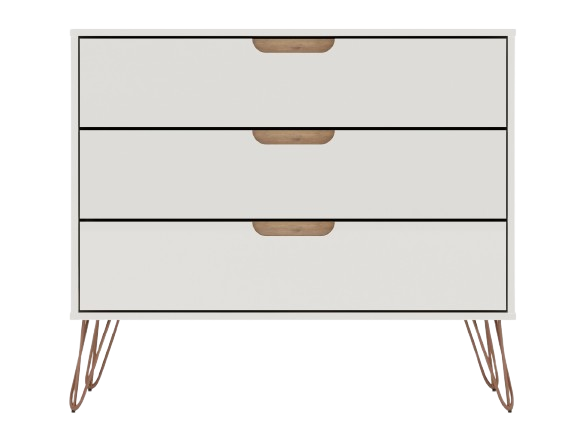 Rockefeller Mid-Century- Modern Dresser with 3-Drawers in Off White and Nature