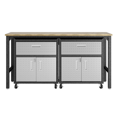 3-Piece Fortress Mobile Space-Saving Steel Garage Cabinet and Worktable 4.0 in Grey