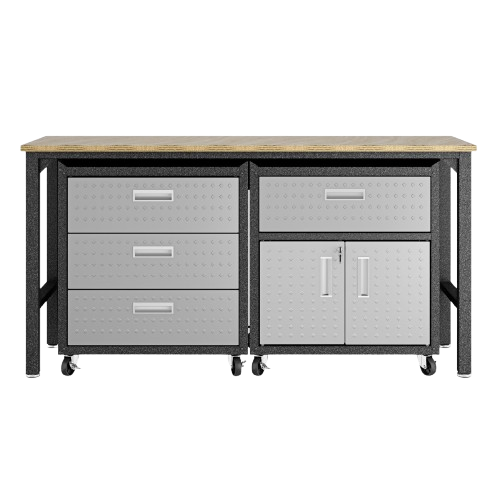 3-Piece Fortress Mobile Space-Saving Steel Garage Cabinet and Worktable 5.0 in Grey