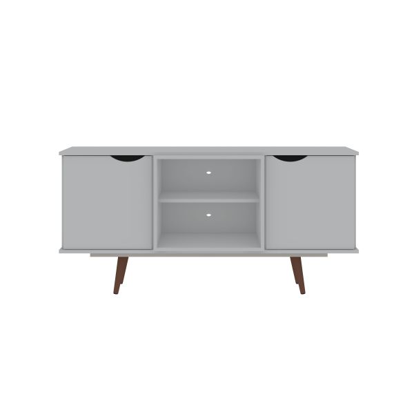 Hampton 53.54 TV Stand with 4 Shelves and Solid Wood Legs in White