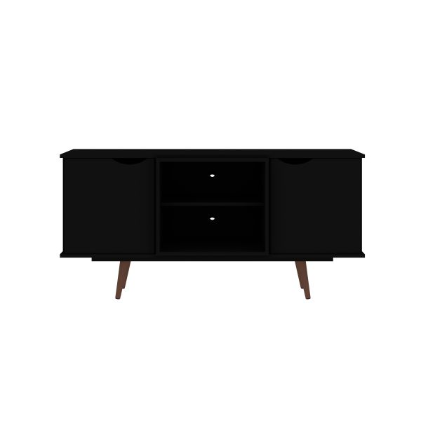 Hampton 53.54 TV Stand with 4 Shelves and Solid Wood Legs in Black