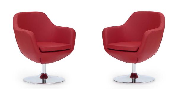 Caisson Red and Polished Chrome Faux Leather Swivel Accent Chair (Set of 2)