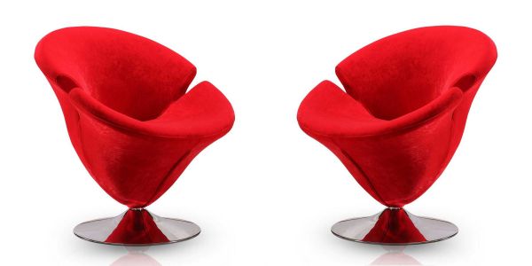 Tulip Red and Polished Chrome Velvet Swivel Accent Chair (Set of 2)