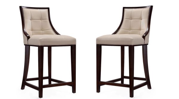 Fifth Ave 39.5 in. Cream and Dark Walnut Beech Wood Counter Height Bar Stool (Set of 2)