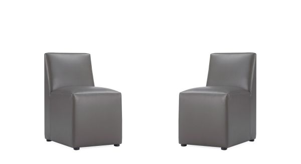 Anna Modern Square Faux Leather Dining Chair in Pewter (Set of 2)