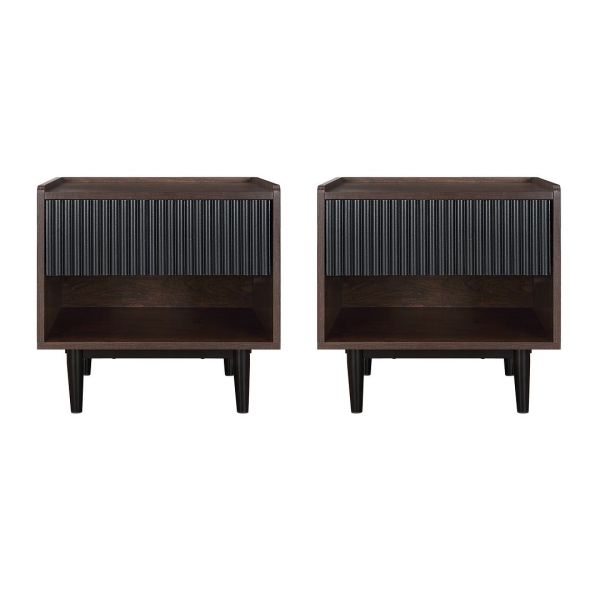 Duane 20" Fluted Nightstand in Black (1-Drawer) - Set of 2